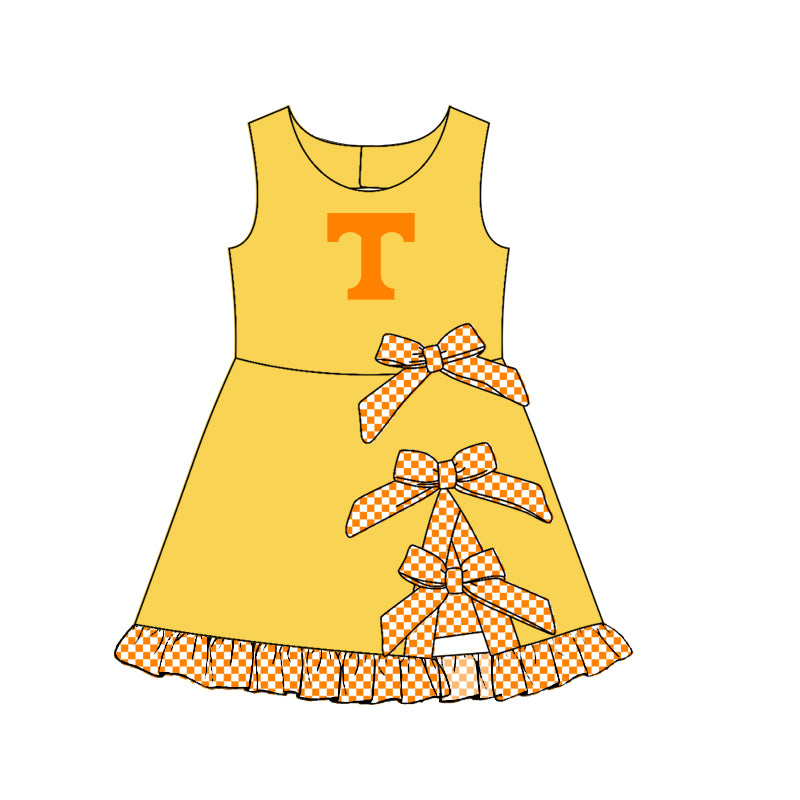 Custom moq 5 mix size summer teams Baby Girls Sleeveless Checked Bow Scallop Edge Ruffle Shorts Liner Knee Length Yoga Dresses