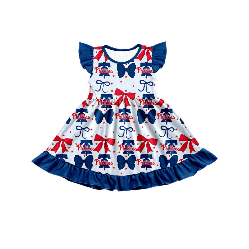 Custom moq 5 mix size milk silk summer teams baby girls clothes team bow blue long sleeve hooded pants sets and dress 1 and dress 2 and romper-25.6.16