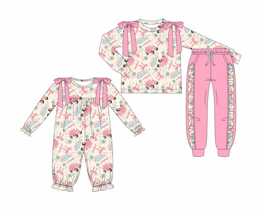 25.7.1 custom each style moq 5eta 4-6week Sibling Sisters pink baby girl long sleeve pants sets and rompers match family design