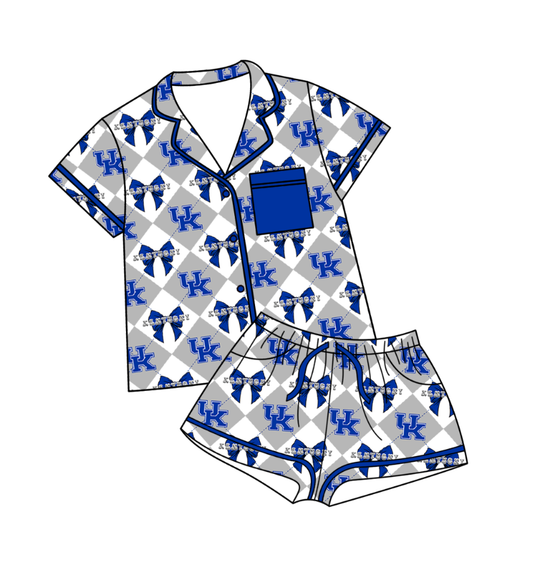 Custom moq 5 mix size blue  Plaid Baby Pajamas Short-Sleeved Top And Shorts Team Outfit Comfortable Sleepwear for Infants