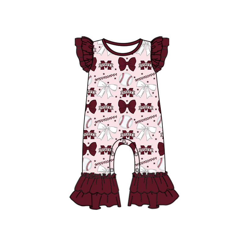 Custom moq 5 each style summer teams baby girls clothes team bow brick red long sleeve hooded pants sets and dress and romper-25.6.13