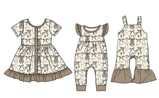 25.12.15 custom each style moq 5 eta 6-8week Sibling Sister bow baby short sleeve romper and dress and jumpsuit match design