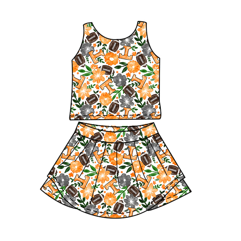 Custom moq 5 mix size milk silk summer teams Baby Girl Orange Sleeveless Top And Shorts Set Sleeveless Skirt Set Yoga Dress Romper