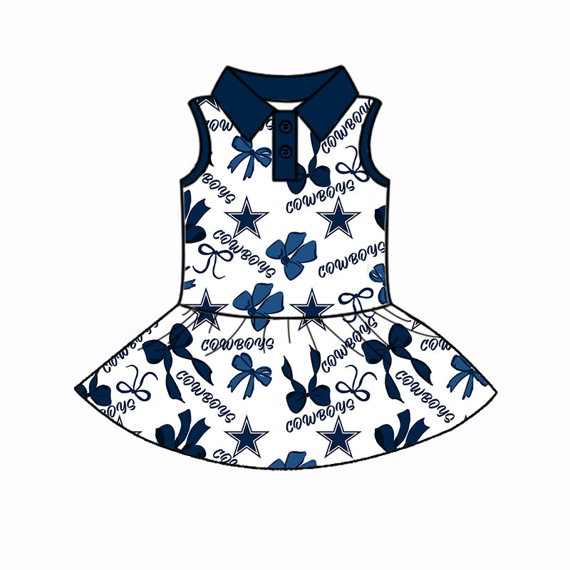 Custom moq 5 mix sizes summer teams baby girls clothes team blue short sleeve skirts shorts sets 1 and skirts sets 2 and and skirts sets 2 and dress 1 and dress 2 and dress 3 and dress 4-25.6.5