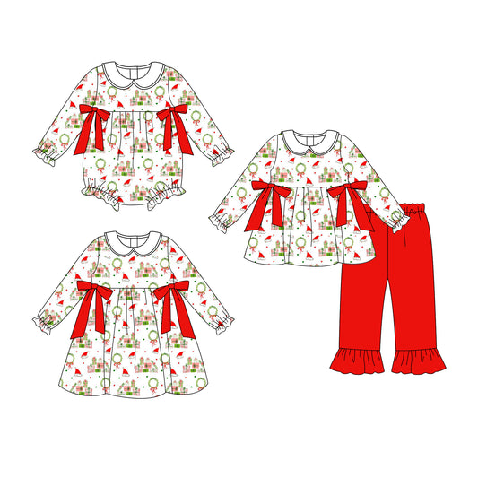 25.7.3 custom each style moq 5eta 4-6week Sibling Sisters Christmas red baby girl long sleeve pants sets and dress and rompers match family design