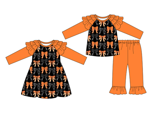 25.7.16 custom each style moq 5eta 4-6week Sibling Sisters bow baby girl long sleeve pants sets and dress match family design