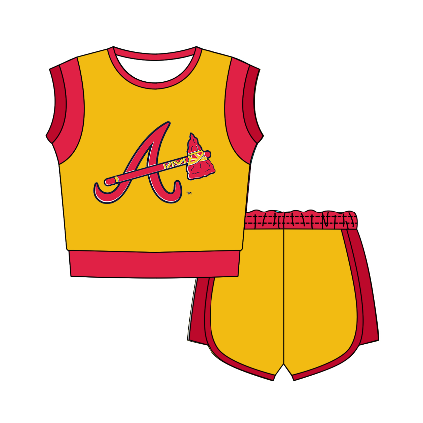 Custom moq 5 mix size milk silk summer teams Yellow Sleeveless O-Neck Top And Shorts Set Cute And Comfortable Kids' Outfit
