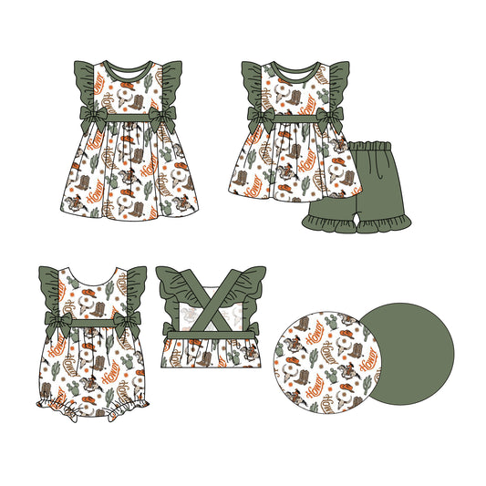 3.28 custom each style moq 5eta 4-6week Sibling Sisters boot hat baby girl short sleeve shorts sets and dress and rompers match family design