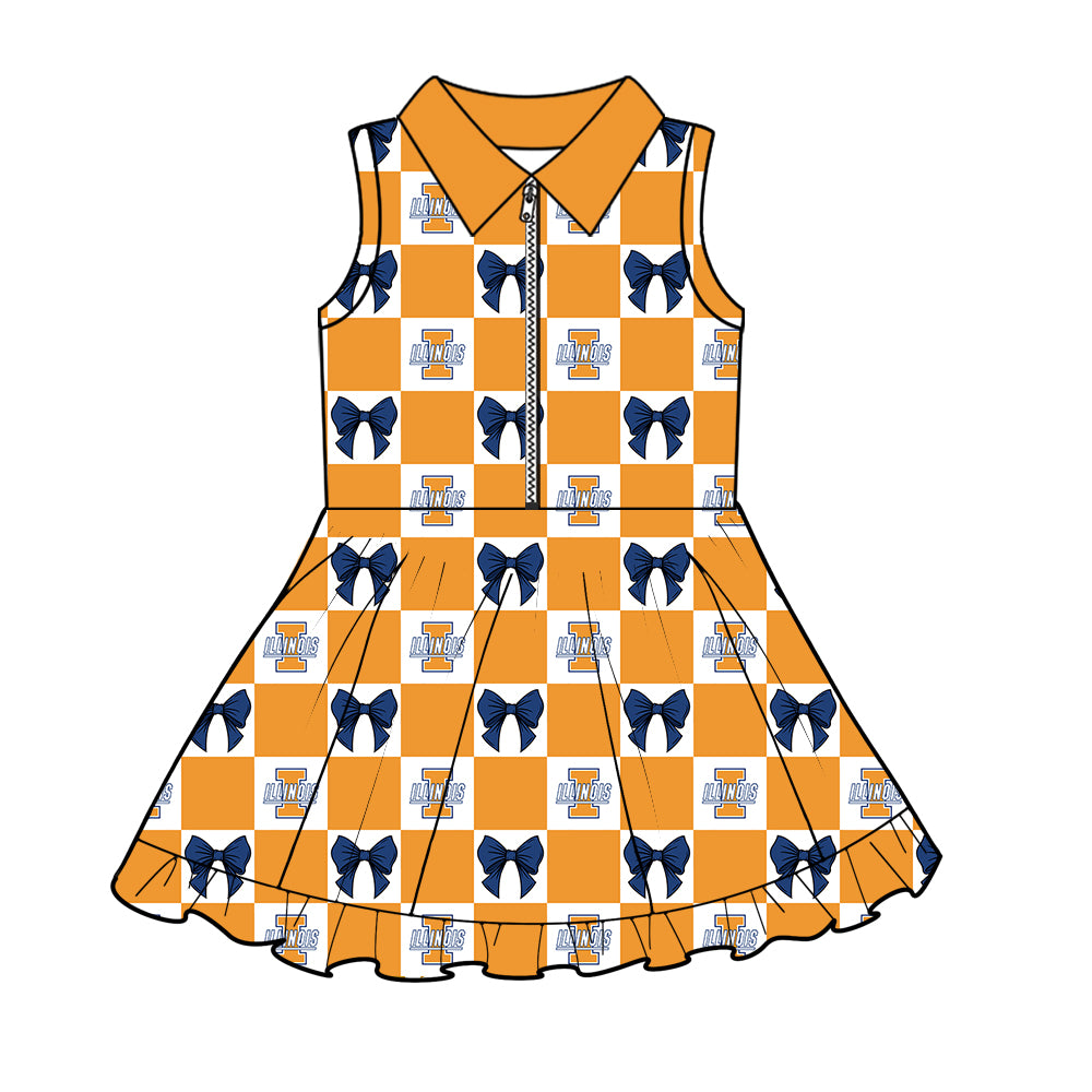 Custom moq 3 or 5 mix size milk silk summer teams baby girl clothes bow orange sleeveless skirts sets 3 and dresss and shorts-26.1.20