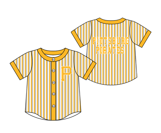 Custom moq 5 mix size milk silk summer teams Yellow Striped Short-Sleeved Button-Down Shirt for Baby Boy Outfit