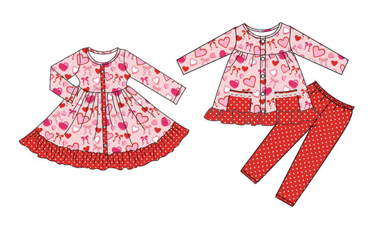 25.9.6 custom each style moq 5eta 4-6week Sibling Sisters bow love baby girl long sleeve pants sets and dress match family design