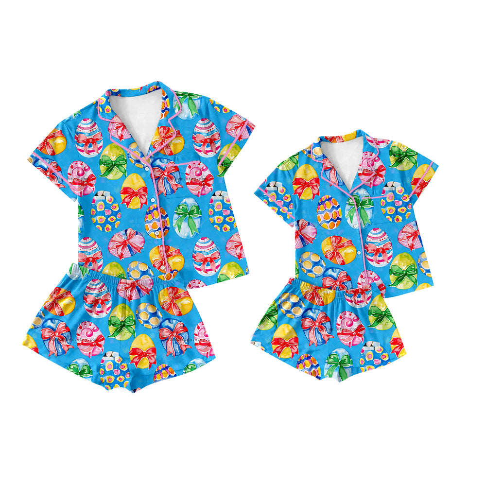 12.12 custom each style moq 5eta 4-6week Sibling Sister easter baby girls short sleeve shorts sets and adult sets match design