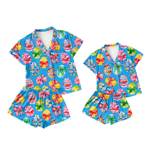 12.12 custom each style moq 5eta 4-6week Sibling Sister easter baby girls short sleeve shorts sets and adult sets match design