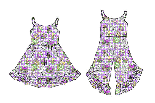 25.10.20 custom each style moq 5 eta 6-8week Sibling Sisters mardi gras baby girl long sleeve dress and jumpsuit match family design