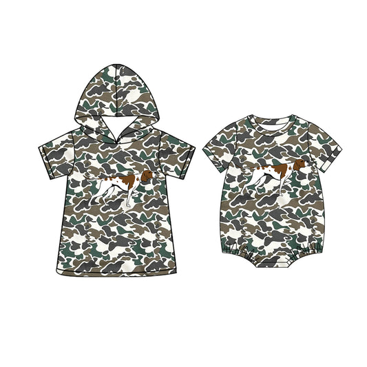 25.11.20 Custom each style moq 5 eta 6-8 week Sibling Sister camouflage puppy baby boy short sleeve top and rompers match family design