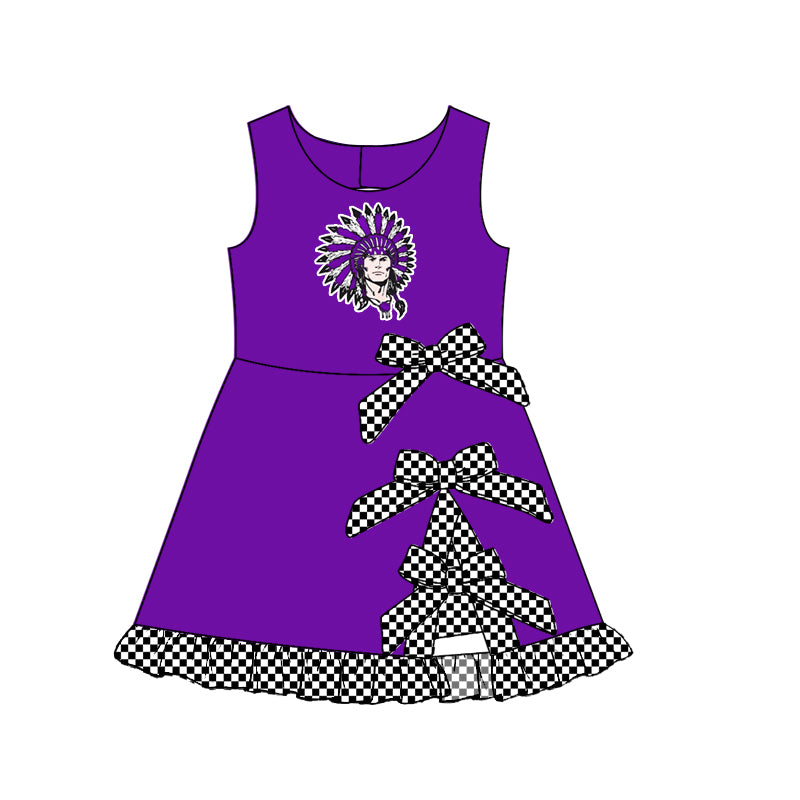 custom moq 5 mix size MSD071105 Baby Girls Summer Checked Bows Yoga Active Short Scallop Knee Length Team Dress