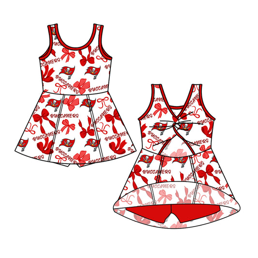 Custom moq 5 mix size milk silk summer teams Baby Girl's Red bow Sleeveless Knee-Length Yoga Dress