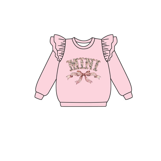 7.27 custom each style moq 5 eta 4-6week baby girls clothes mini bow pink long sleeve top