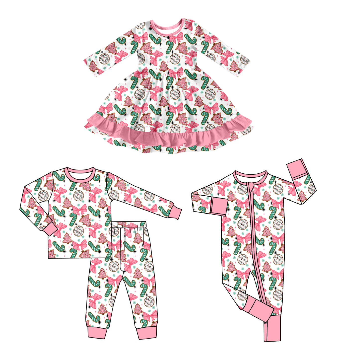25.6.2 custom each style moq 5eta 4-6week Sibling Sisters Christmas trees bow pink baby girl long sleeve pants sets and dress and rompers match family design