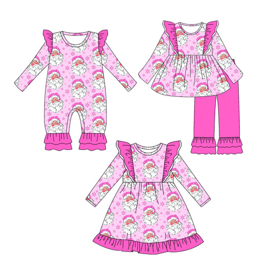 25.6.27 custom each style moq 5eta 4-6week Sibling Sisters Christmas pink baby girl long sleeve pants sets and dress and rompers match family design