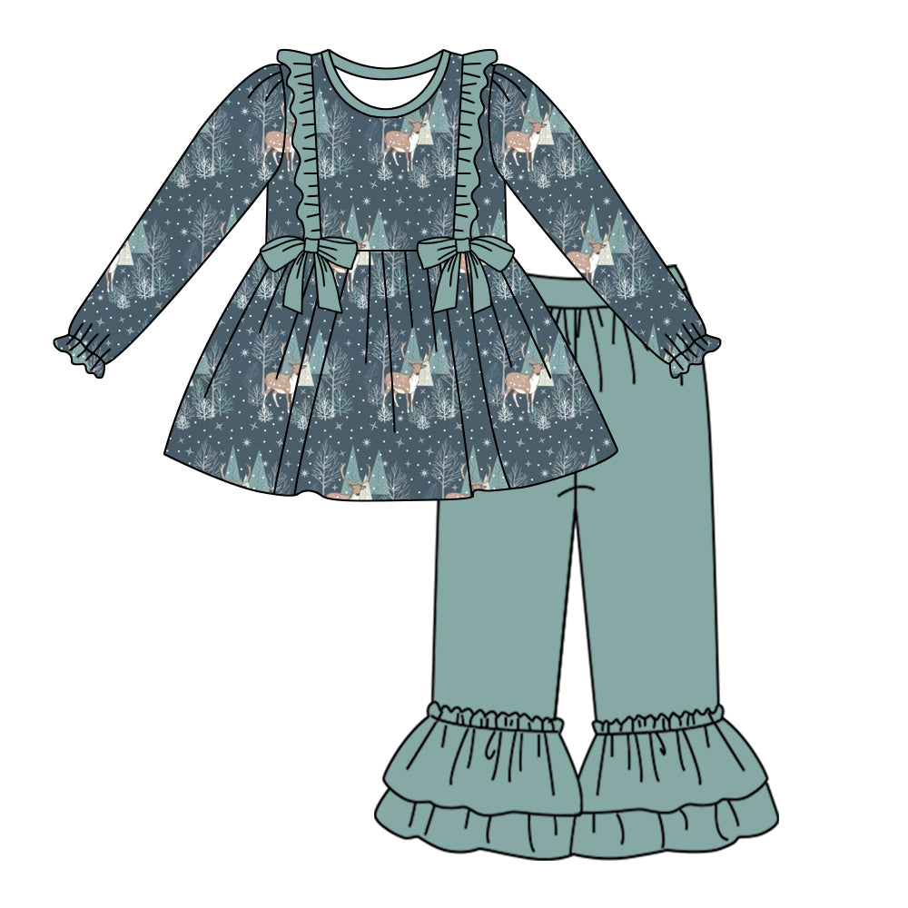 6.10 custom each style moq 5eta 4-6week Sibling Sister Christas deer baby girls sets and dress and baby romper match family design