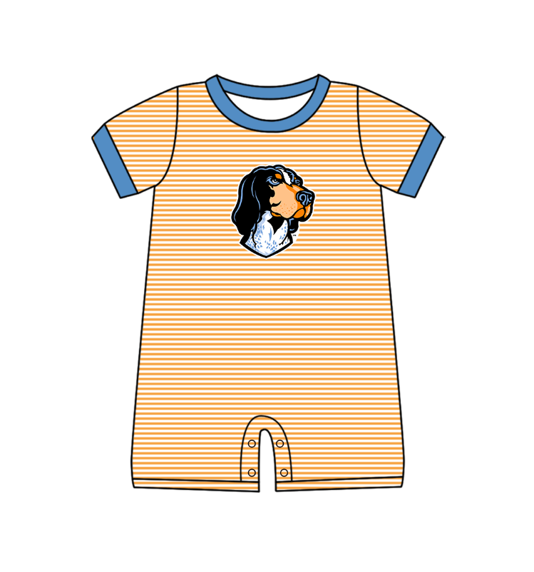 Custom moq 5 mix size milk silk summer teams Baby Boys And Girls Orange Short-Sleeved Shirt And Shorts Set Matching Striped Rompers Outfit Set