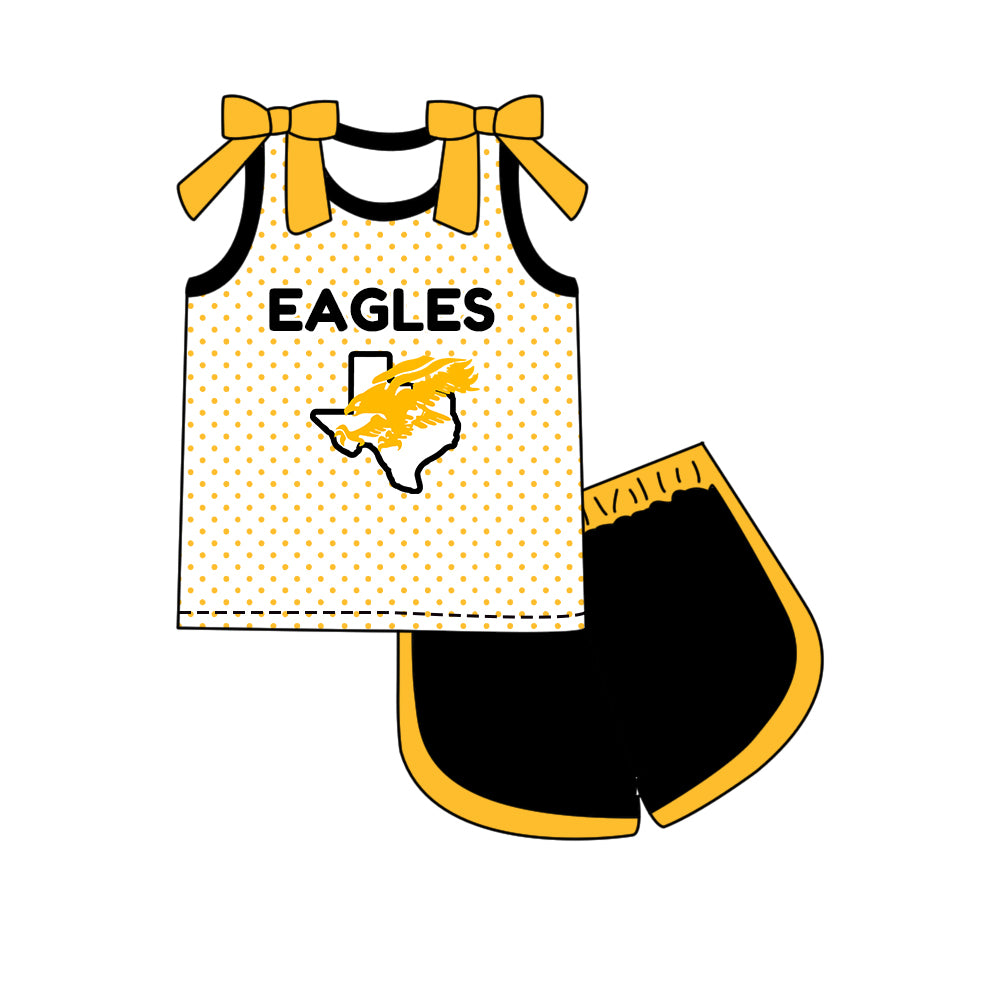 Custom moq 5 mix size summer teams Girls Polka Dot Top Shorts Set Top Skirt Short Set Yellow Zipper Pullover Pants Set