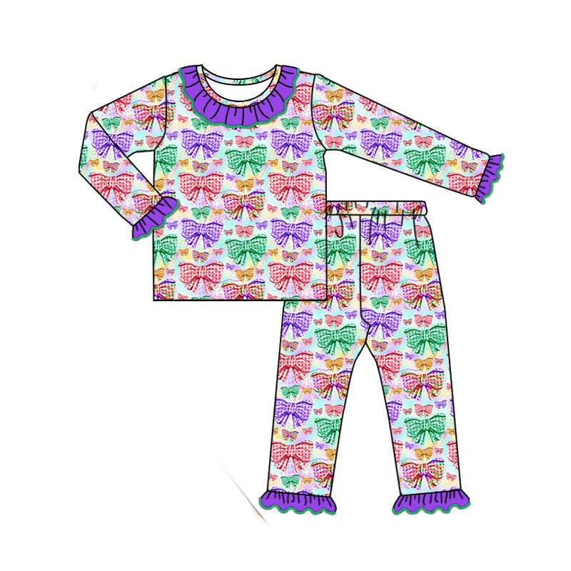 7.23 custom each style moq 5eta 4-6week Sibling Sister bow purple baby girls sets and dress and rompers match family design