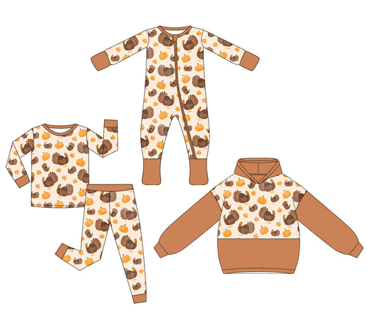 25.5.10 custom each style moq 5eta 4-6week Sibling Sisters turkey pumpkin baby boy long sleeve pants sets and rompers and tops match family design