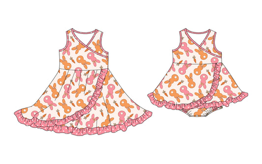 25.10.11 custom each style moq 5 eta 6-8week Sibling Sisters bunny baby girl short sleeve dress and romper match family design