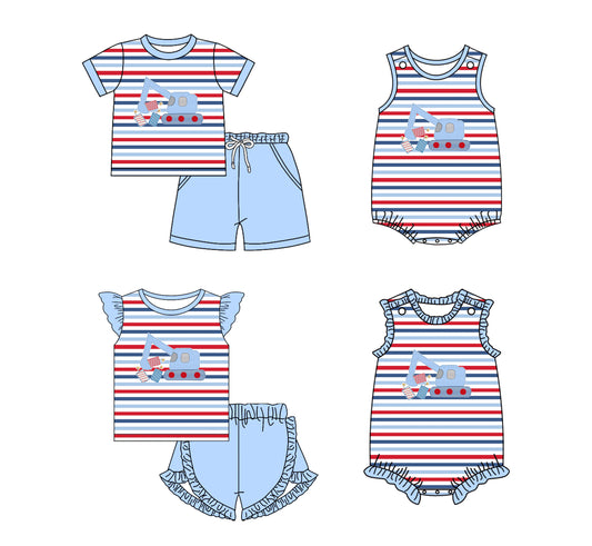 11.25 custom each style moq 5eta 4-6week Sibling Sister striped baby girl short sleeve shorts sets and sets 2 and girls romper and boy romper match design