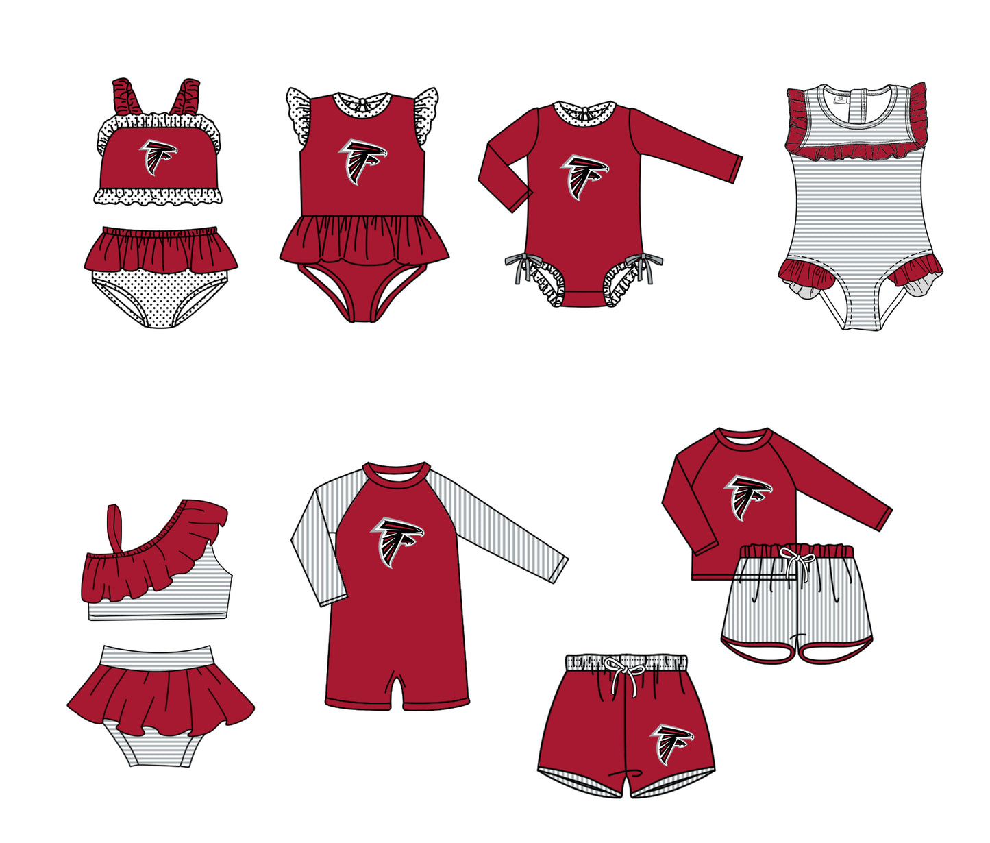 Custom moq 5 mix size milk silk summer teams Red  baby girl boys clothes Two-Piece Swimsuit Set One Piece Swimsuits boy swim trunks