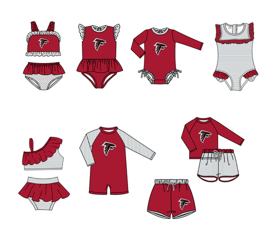 Custom moq 5 mix size milk silk summer teams Red  baby girl boys clothes Two-Piece Swimsuit Set One Piece Swimsuits boy swim trunks