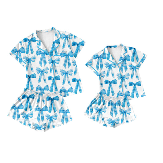 3.21 custom each style moq 5eta 4-6week Sibling Sister bow short sleeve shorts sets and adult sets match design