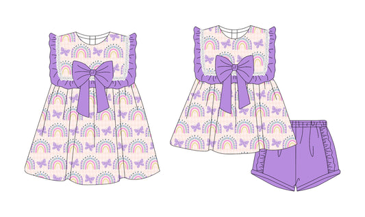 4.19 custom each style moq 5eta 4-6week Sibling Sister rainbow bow baby girl short sleeve shorts sets and dresses match design