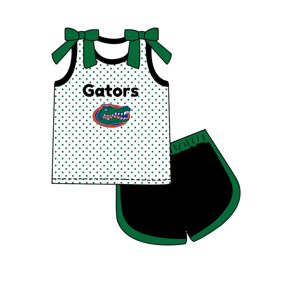 Custom moq 5 mix size milk silk summer teams Girls Green Polka Dot Sleeveless Top Shorts Set Top Skirt Short Set Long Sleeve Pullover Tops