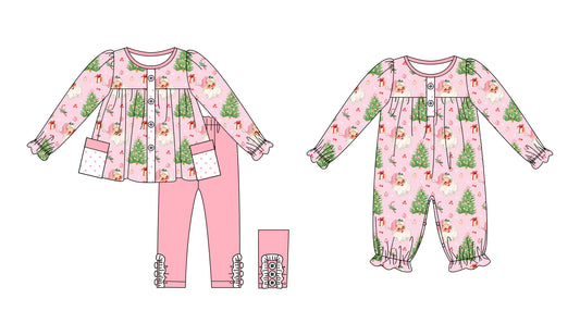 25.7.8 custom each style moq 5eta 4-6week Sibling Sister Christmas trees baby girl long sleeve pants sets and rompers match family design
