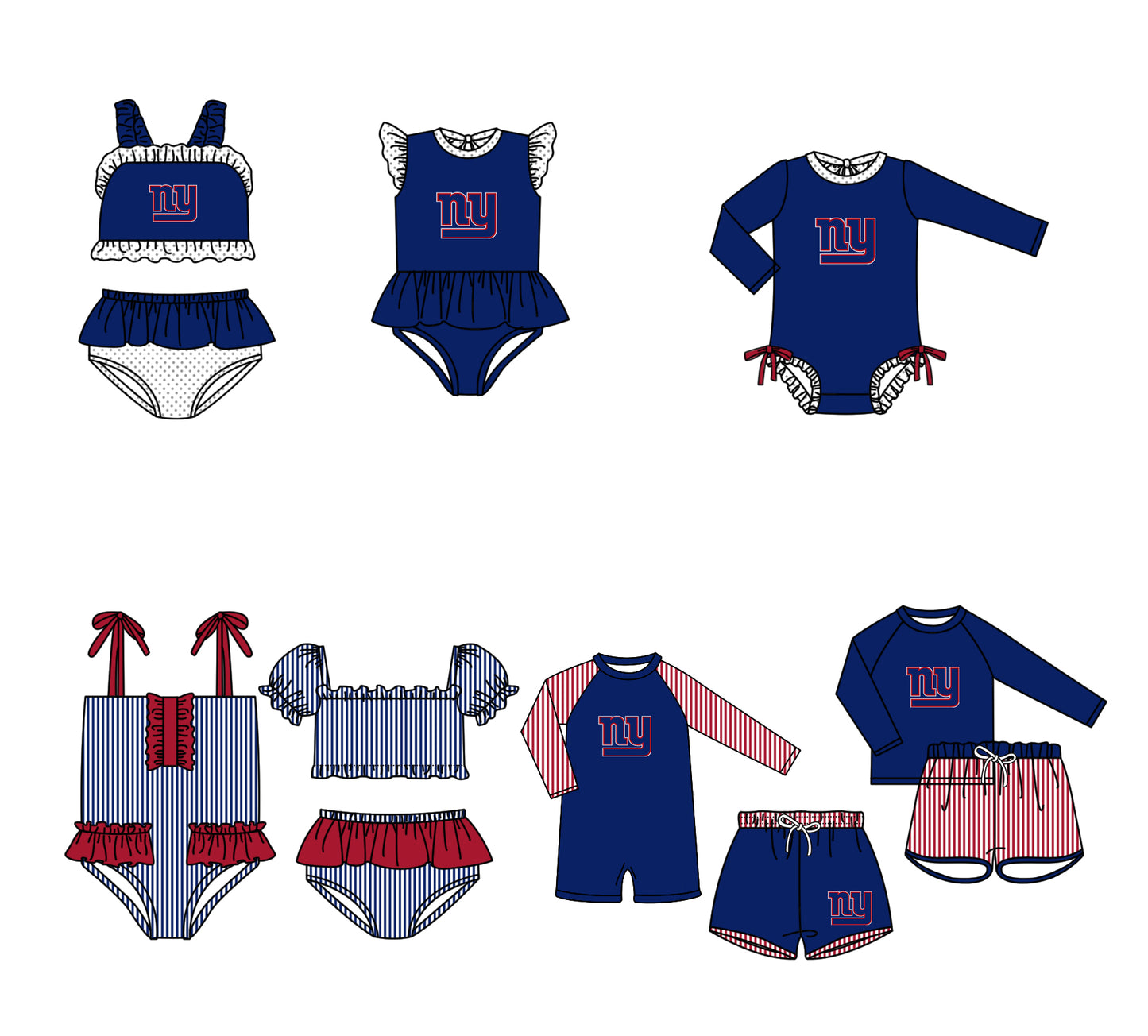 Custom moq 5 mix size milk silk summer teams baby girl boys Navy Blue clothes Two-Piece Swimsuit Set One Piece Swimsuits boy swim trunks