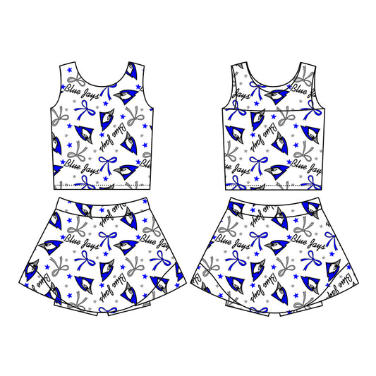 custom moq 3 eta 6-7weeks baby girls clothes team bow Sleevesless skirts Shorts Set