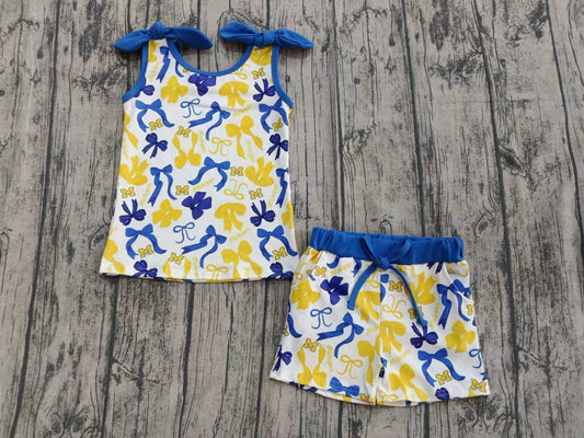 Custom moq 8 eta 6-8weeks baby girl clothes team bow sleeveless shorts sets-25.9.26