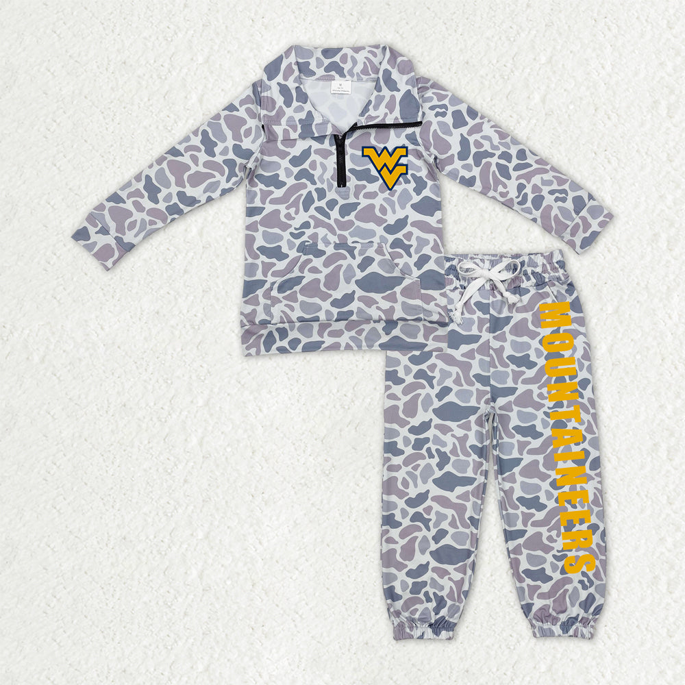 Custom moq 5 mix size milk silk summer teams baby boys clothes camouflage long sleeve pants sets-25.10.27