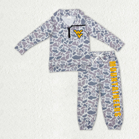 Custom moq 5 mix size milk silk summer teams baby boys clothes camouflage long sleeve pants sets-25.10.27
