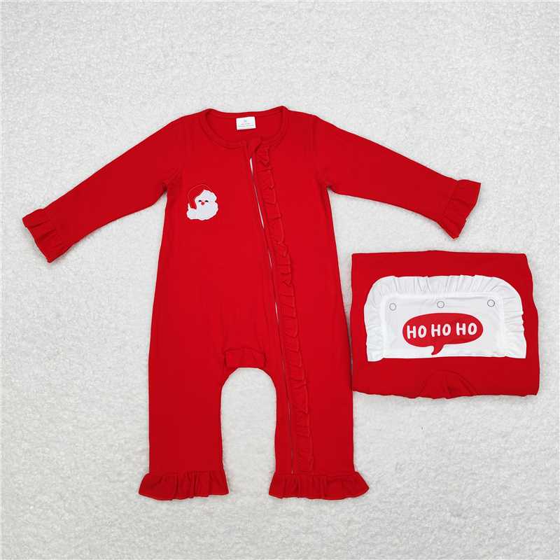 RTS NO MOQ（In Stock) LR1668 Embroidered Christmas red long-sleeved jumpsuit