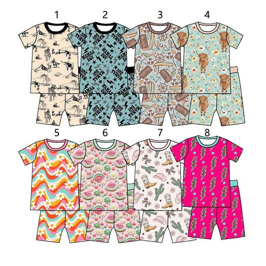 custom moq 5 mix size  Short-sleeved shorts pajama set  shorts sets