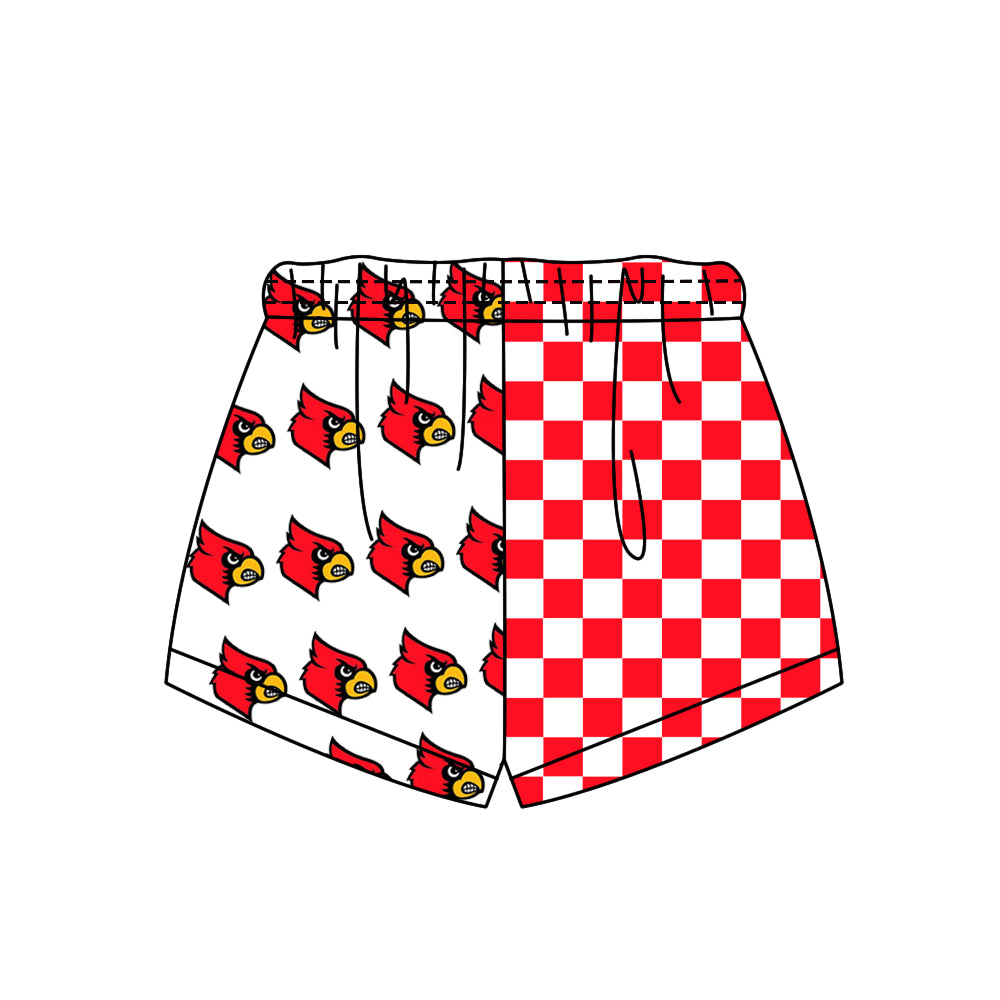Custom moq 5 mix size milk silk summer teams Adult And Kids Red  Checked Patchwork Summer Casual Shorts