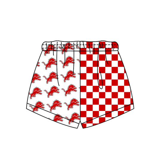 Custom moq 5 mix size milk silk summer teams Adult And Kids Red  Checked Patchwork Summer Casual Shorts