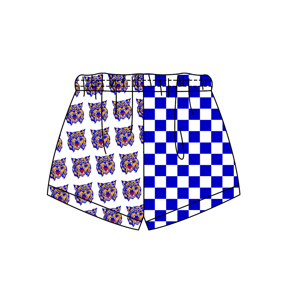 Custom moq 5 mix size milk silk summer teams Adult And Kids Blue Checked Patchwork Summer Casual Shorts