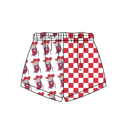 Custom moq 5 mix size milk silk summer teams Adult And Kids Red Checked Patchwork Summer Casual Shorts