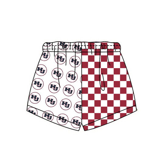 Custom moq 5 mix size milk silk summer teams Adult And Kids Red  Checked Patchwork Summer Casual Shorts