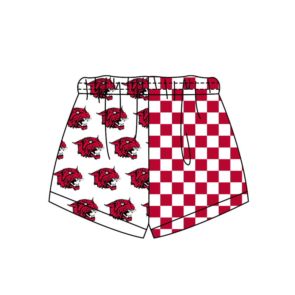Custom moq 5 mix size milk silk summer teams Adult And Kids Red White Checked Patchwork Summer Casual Shorts